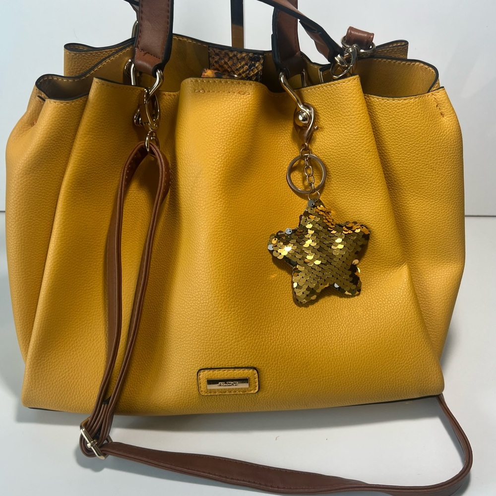 Aldo Yellow Shoulder Bag with Brown Handles